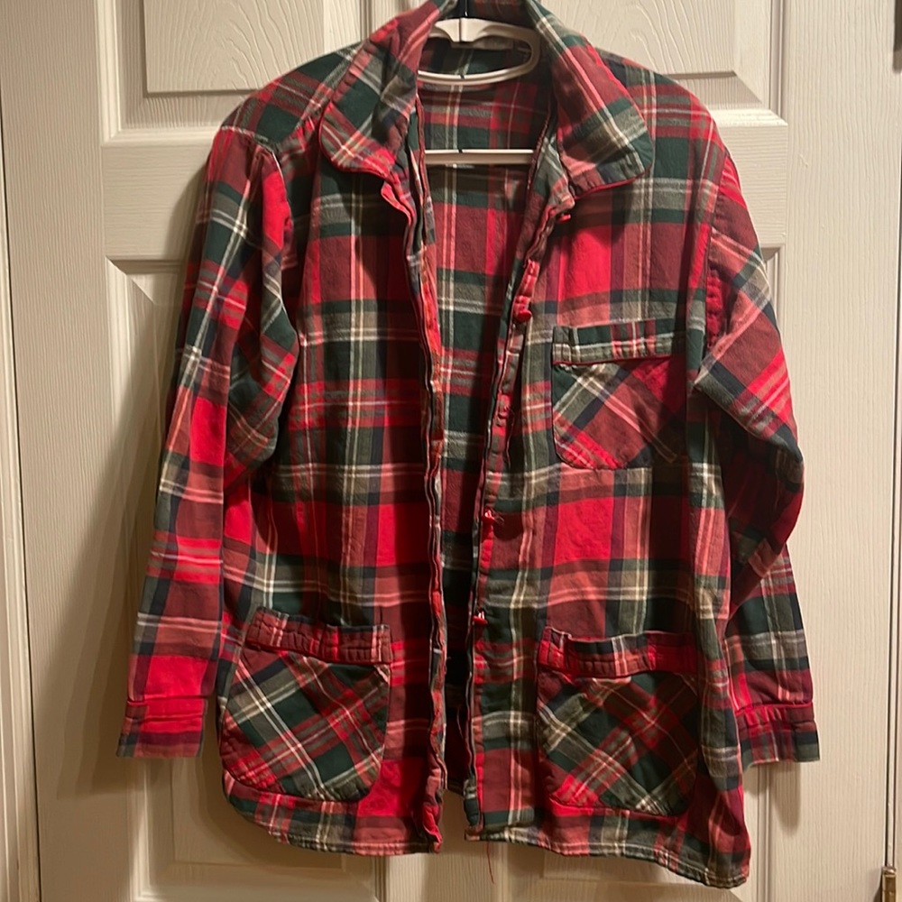 Courtney & Co large red green soft striped button down cotton flannel